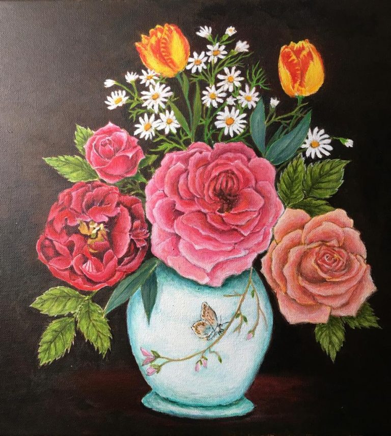 Garden flowers in a vase